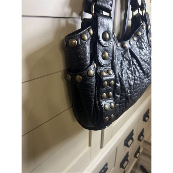 Kooba Studded Tote Bag Handbag Leather Black Y2K Biker Baddie Purse - Picture 3 of 16